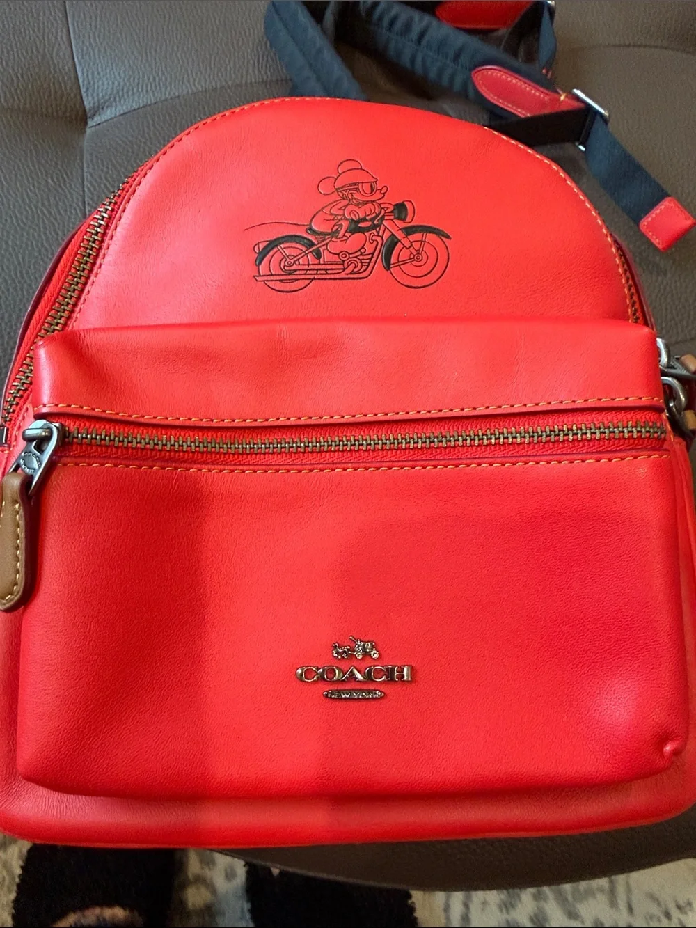 Coach Red Leather Mini Backpack with Motorcycle Mickey